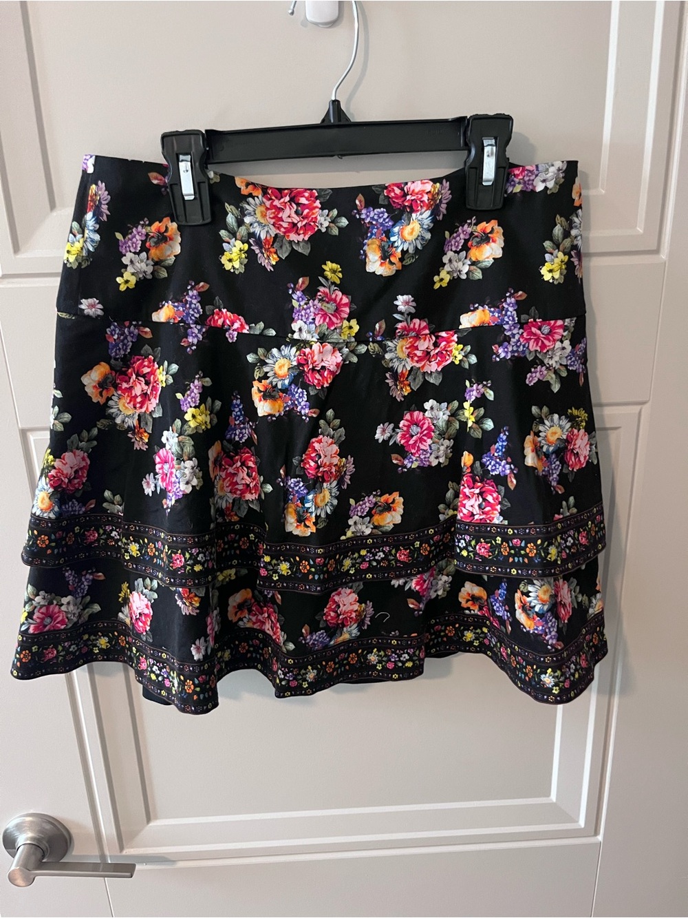 Alice + Olivia Black Floral Circle Skirt with Multicolor Blooms